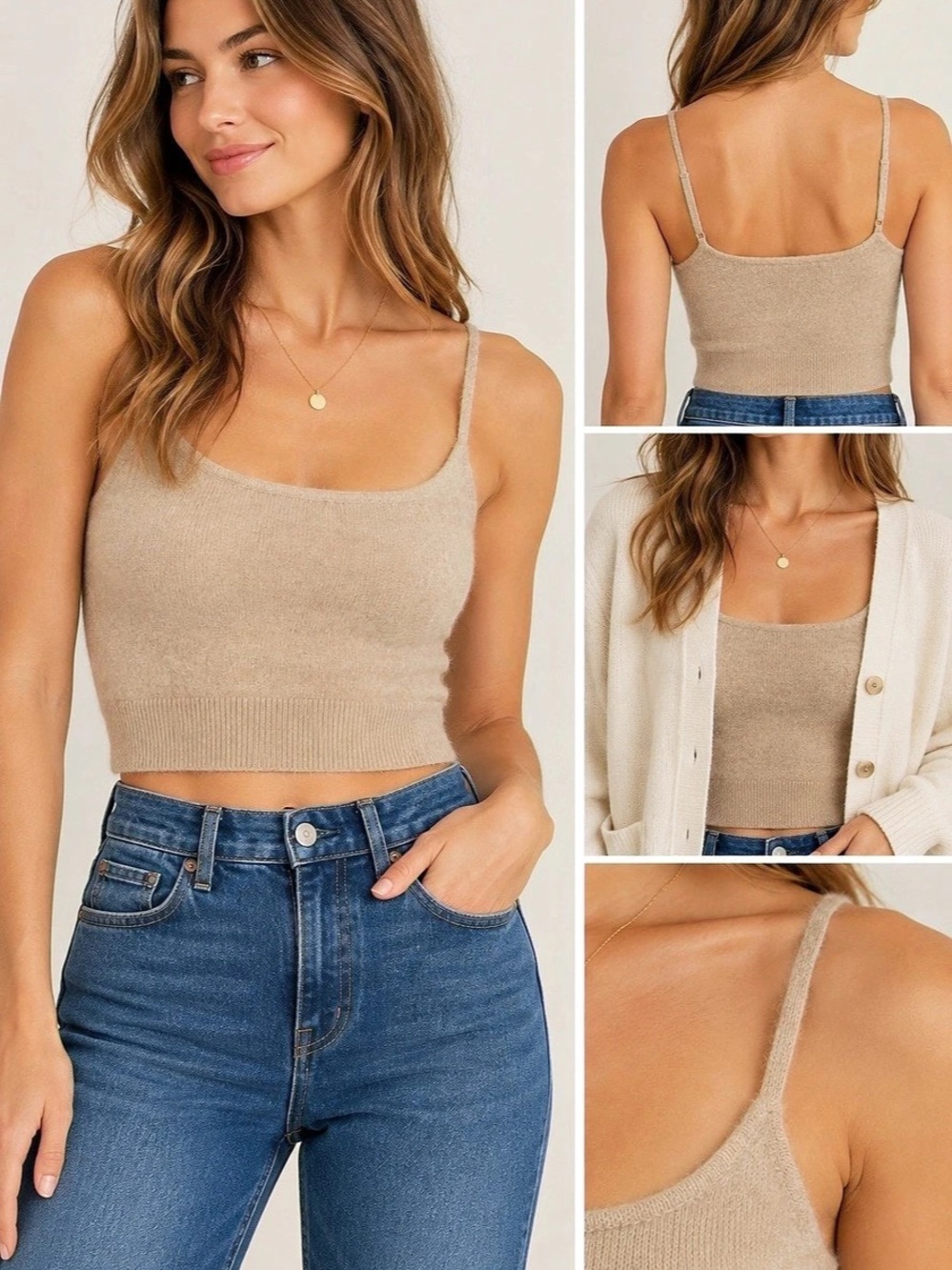 Babaton 100% Cashmere Cropped Tank- Camel Beige